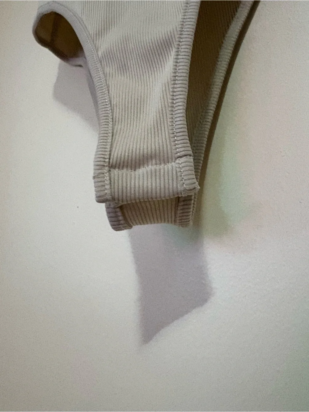 Simple Basic Cream Ribbed One-Piece Bodysuit With Square Neckline - Medium